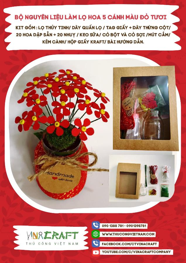 Bộ nguyên liệu lọ hoa 5 cánh đỏ 